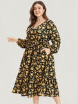 Floral Printed Pocket Lantern Sleeve Belted Wrap Midi Dress