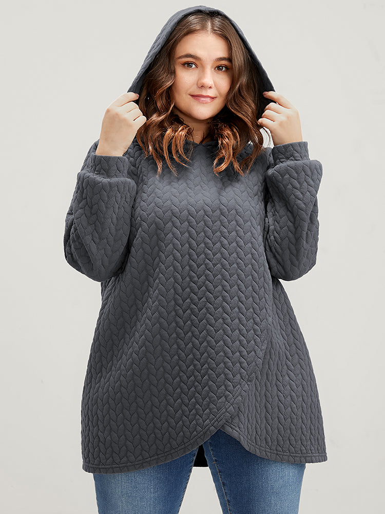 

Plus Size Women Dailywear Plain Asymmetrical Regular Lantern Sleeve Long Sleeve Hooded Casual Sweatshirts BloomChic, Dim gray