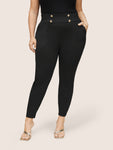 Skinny Button Detail High Rise Pants