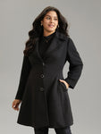 Solid Textured Button Up Lapel Collar Woven Coat