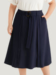 Plain Pocket Belted Buckle Detail Midi Skirt