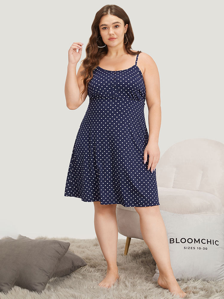 

Polka Dot Button Detail Ruffle Hem Cami Sleep Dress BloomChic, Indigo