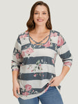 Floral Striped Patchwork Crisscross T shirt