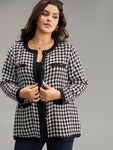 Twill Houndstooth Button Detail Pocket Coat