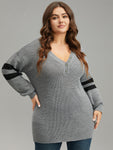 Anti pilling Striped Button Detail Pullover