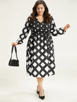 Geometric Print Belted Dress by Bloomchic Limited