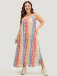 Pocketed Spaghetti Strap Striped Print Maxi Dress