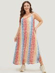 Rainbow Striped Pocket Contrast Cami Maxi Dress