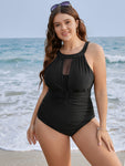 Halter Mesh Insert Knotted Back One Piece Swimsuit