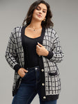 Plaid Button Down Patched Pocket Cardigan