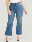 Slightly Stretchy High Rise Dark Wash Lace Hem Jeans