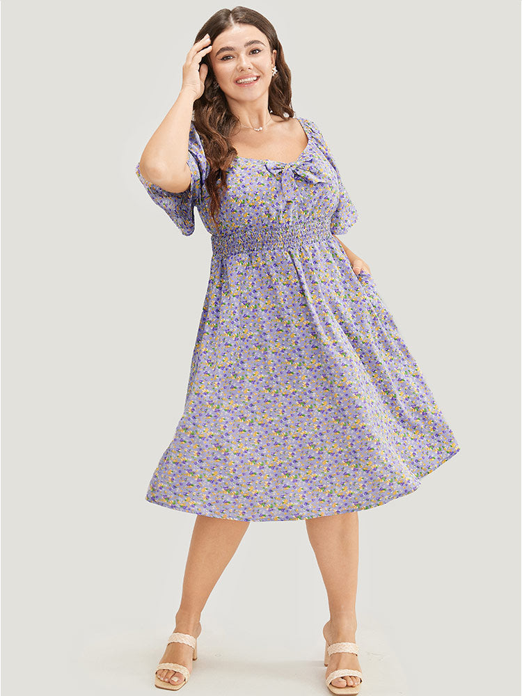 

Plus Size Women Dailywear Ditsy Floral Elastic Waist Regular Sleeve Short sleeve V-neck Pocket Elegant Dresses BloomChic, Mauve