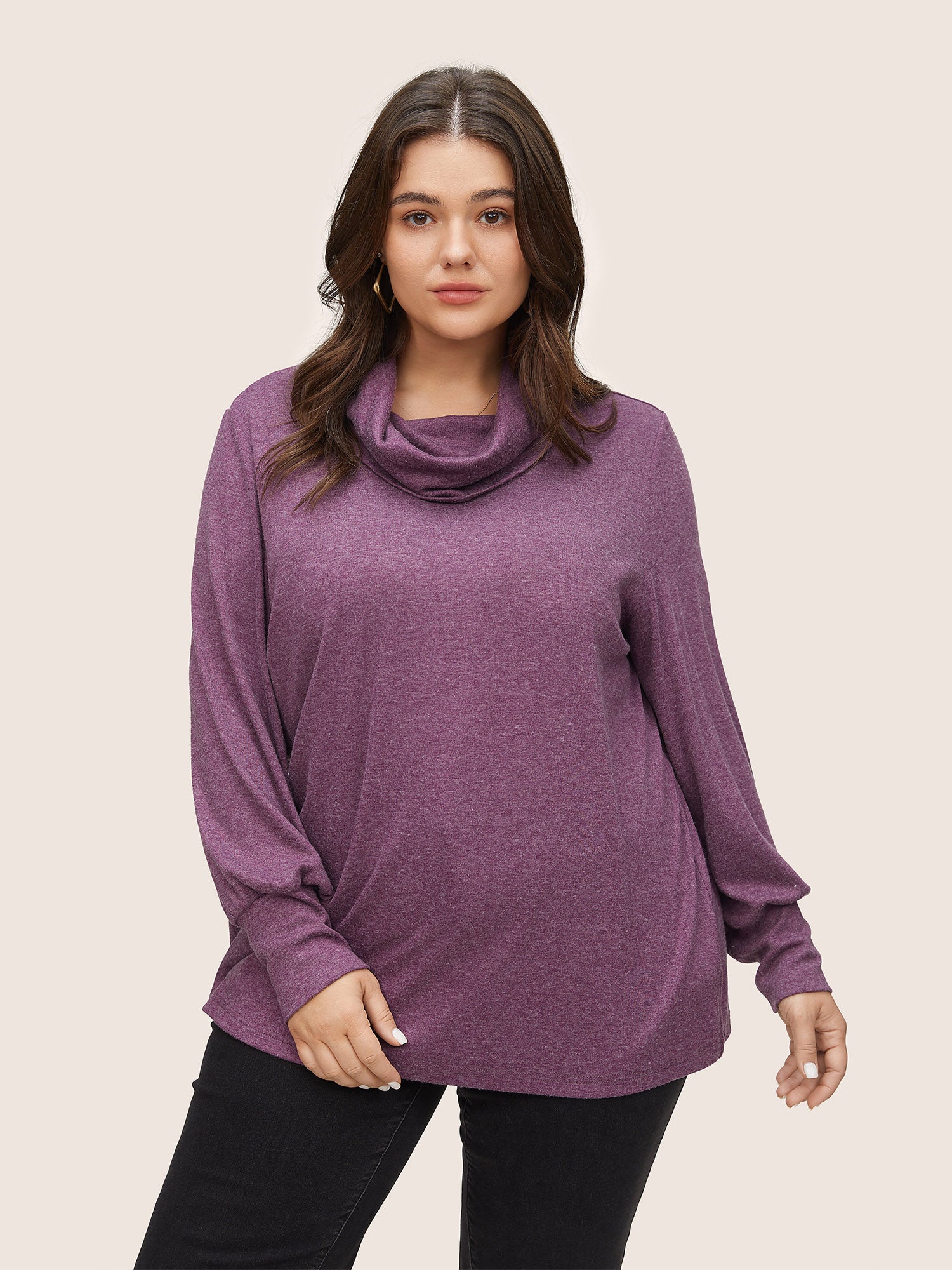 

Plus Size Women Everyday Plain Non Lantern Sleeve Long Sleeve Cowl Neck Casual T-shirts BloomChic, Mauve