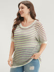 Striped Contrast Round Neck Knit Top
