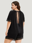 Solid Guipure Lace Cut Out Sleep Top