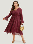 V-neck Bell Sleeves Glittering Dress