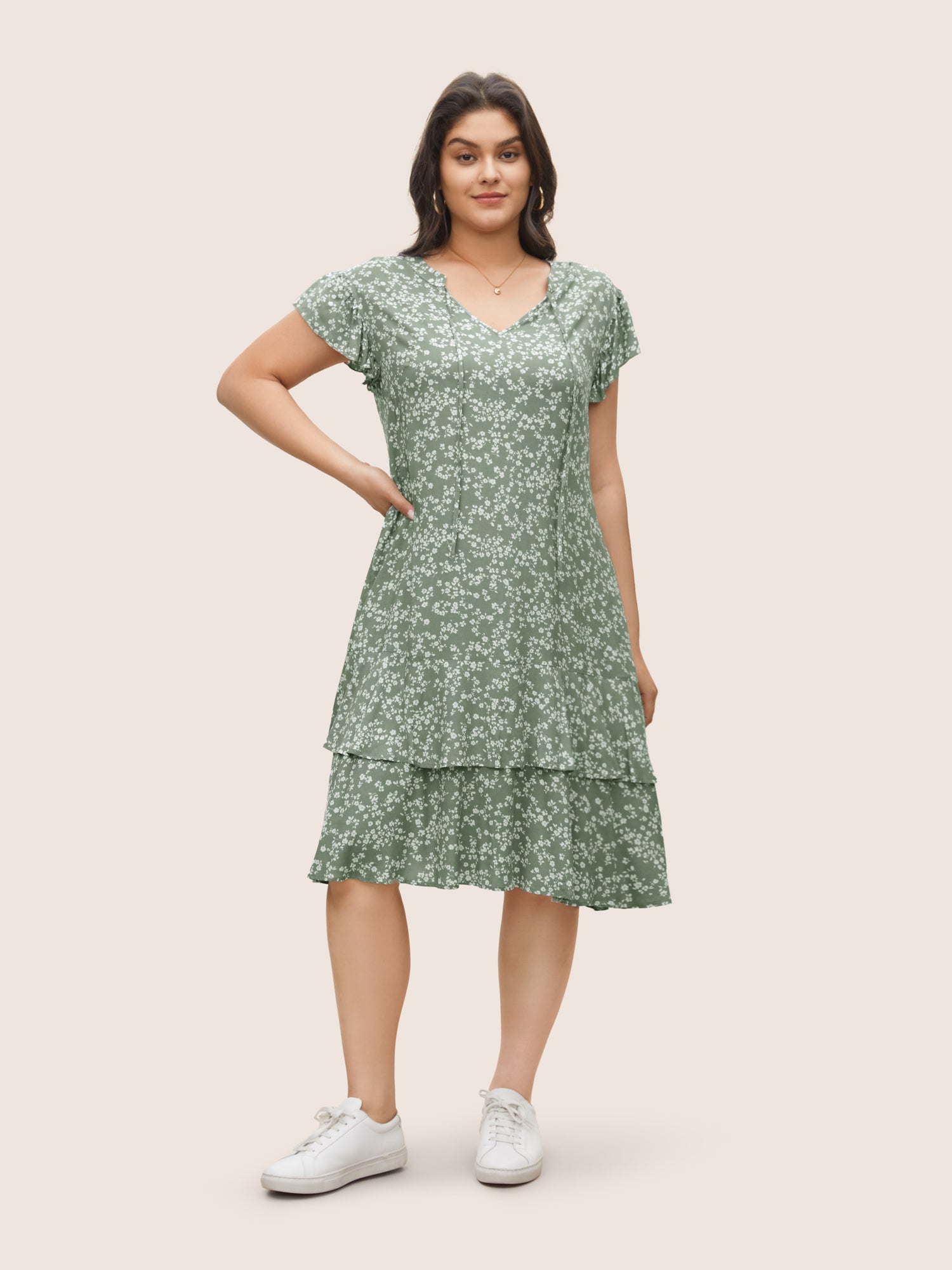 

Plus Size Women Everyday Ditsy Floral Non Ruffle Sleeve Sleeveless Notched collar Pocket Casual Dresses BloomChic, Mint