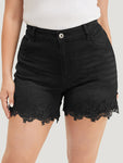 Slightly Stretchy High Rise Black Wash Contrast Lace Denim Shorts