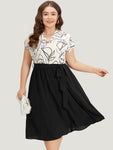 Notched Collar Belted Dress