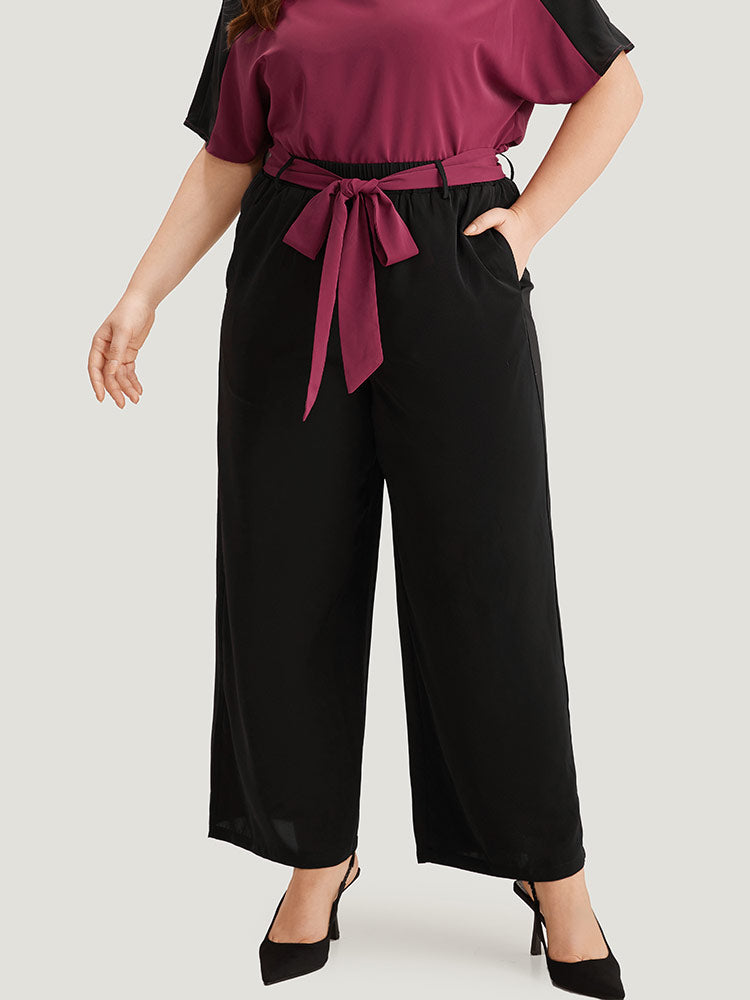 

Plus Size Two-Piece Woven Bottoms | Anti-Wrinkle Two Tone Belted Loose Two-Piece Woven Bottoms | BloomChic, Black