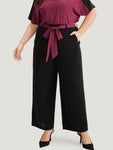 Anti wrinkle Two Tone Belted Loose Woven Pants