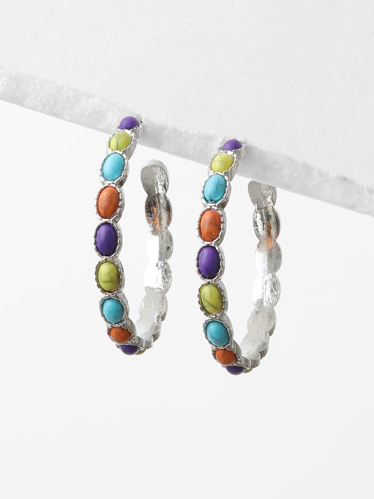 

Plus Size Earrings | Natural Stone Circular Hoop Earrings | BloomChic, Multicolor