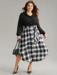 Plaid Patchwork Button Through Belted Dress