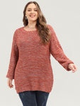 Solid Ping Pong Yarns Lantern Sleeve Round Neck Knit Top