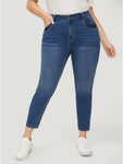 Very Stretchy High Rise Medium Wash Patched Patchwork Jeans