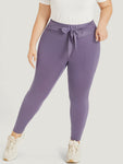 Solid Wideband Waist Ties Skinny Leggings