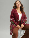 Christmas Duffle Button Cable Knit Pocket Cardigan