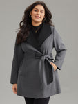 Lapel Collar Contrast Belted Coat