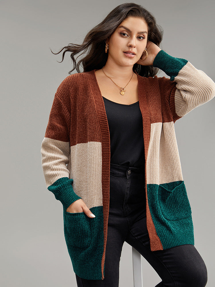

Plus Size Cardigans | Open Front Colorblock Patched Pocket Cardigan | BloomChic, Multicolor