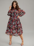 Floral Print Chiffon Shirred Dress by Bloomchic Limited