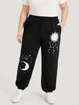 Moon And Star Print Pocket Drawstring Sweatpants