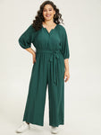 Belted Gathered Notched Collar Jumpsuit