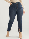 Mom Jeans Skinny Moderately Stretchy High Rise Medium Wash Split Jeans