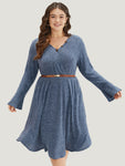 Ribbed Pocketed Bell Sleeves Knit Dress