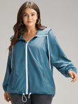 Zipper Fly Hooded Drawstring Hem Pocket Windbreaker