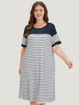 Striped Print Round Neck Pocketed Dress