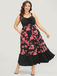 Floral Print Pocketed Drawstring Ruched Dress With Ruffles by Bloomchic Limited