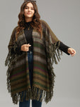 Contrast Striped Fringe Trim Drape Cardigan