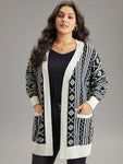 Geometric Bandana Contrast Pocket Cardigan