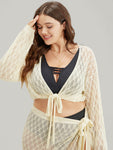 Plain Argyle Eyelet Knotted Open Front Cardigan