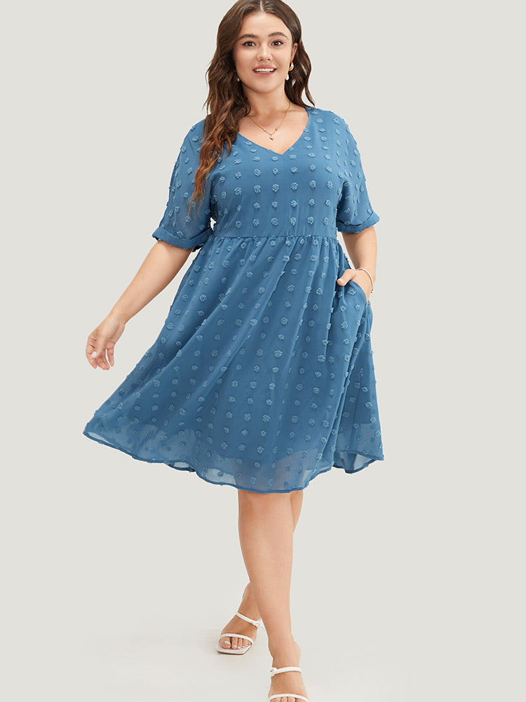 

Plus Size Women Dailywear Polka Dot Plain Dolman Sleeve Short Sleeve V Neck Pocket Elegance Dresses BloomChic, Aegean