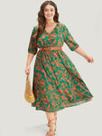 General Print Collared Shirred Dress by Bloomchic Limited