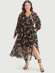 Elasticized Waistline Chiffon Floral Print Dress