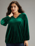 Velvet Notched Raglan Sleeve Gathered T shirt