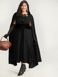 Halloween Solid Lace Up Split Hem Dress With Cape