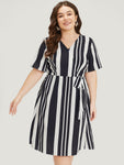 Pocketed Striped Print Dress by Bloomchic Limited